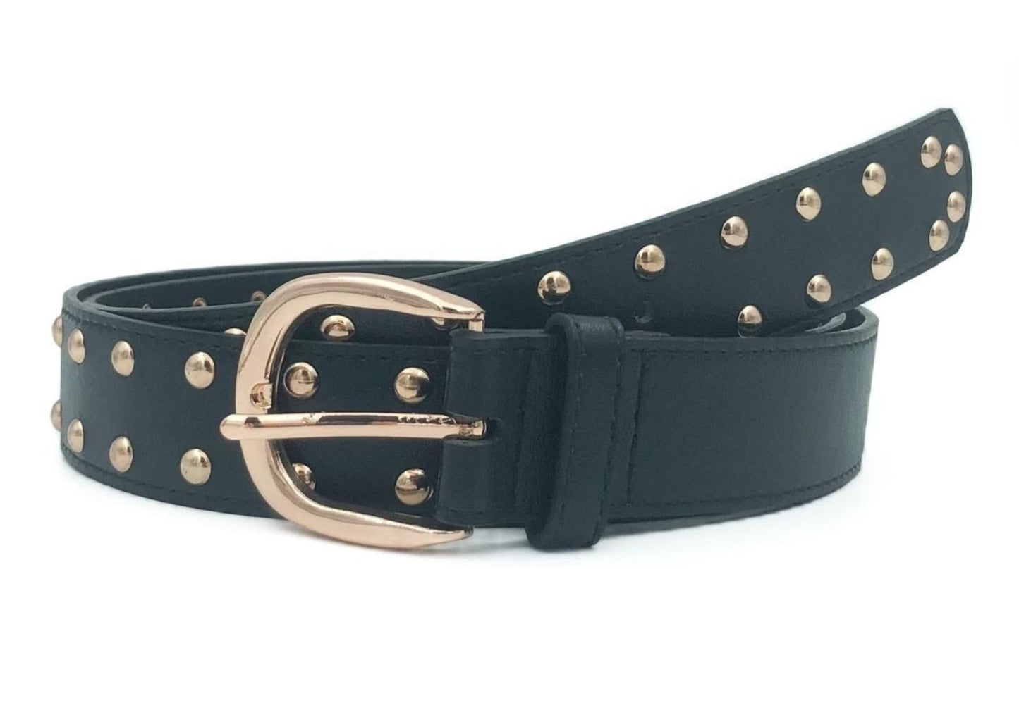 ZWARTE RIEM MET STUDS EN EEN GOUDEN GESP VERKOOPPRIJS: 12,00,-