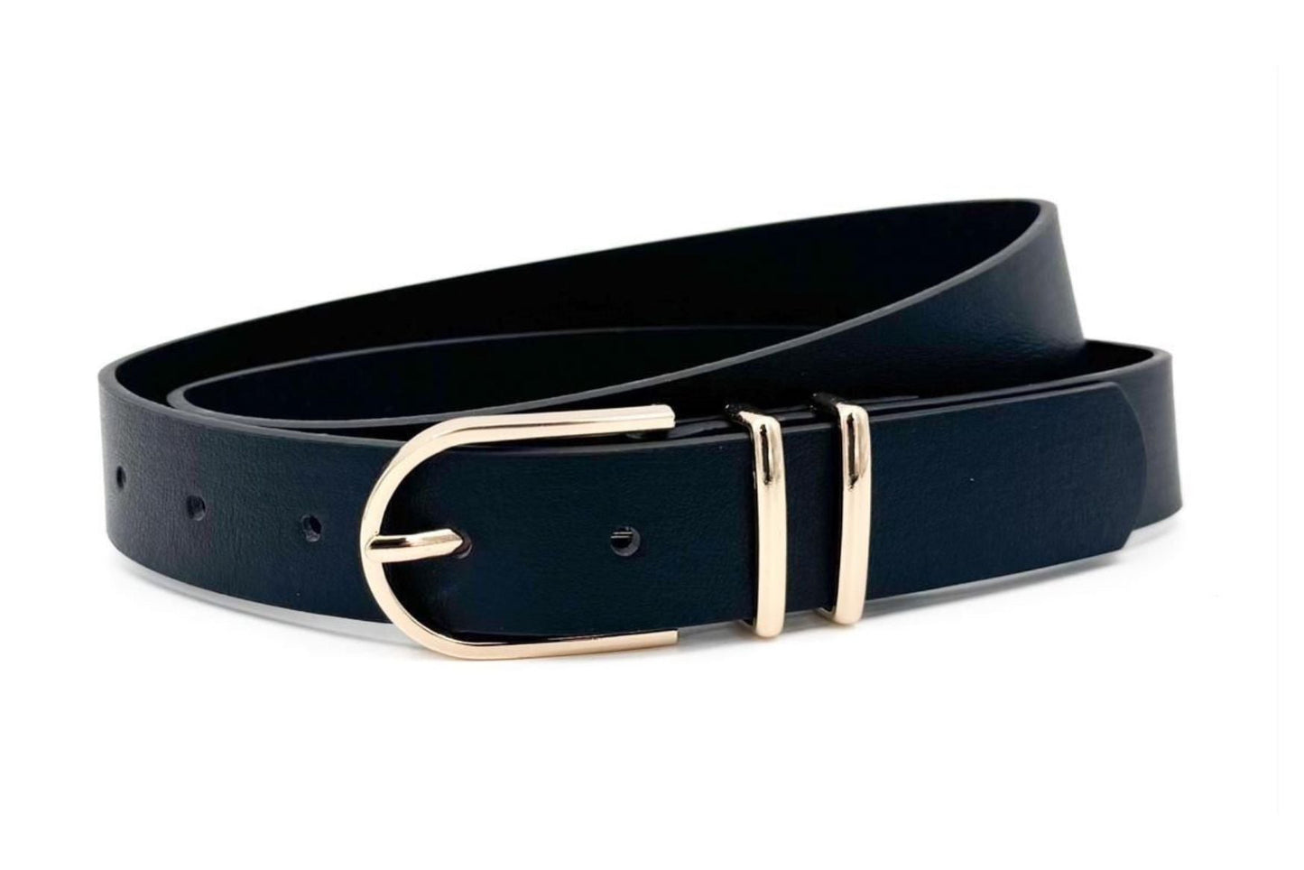BASIC BLAUWE RIEM MET EEN GOUDEN GESP VERKOOPPRIJS: 12,00,-