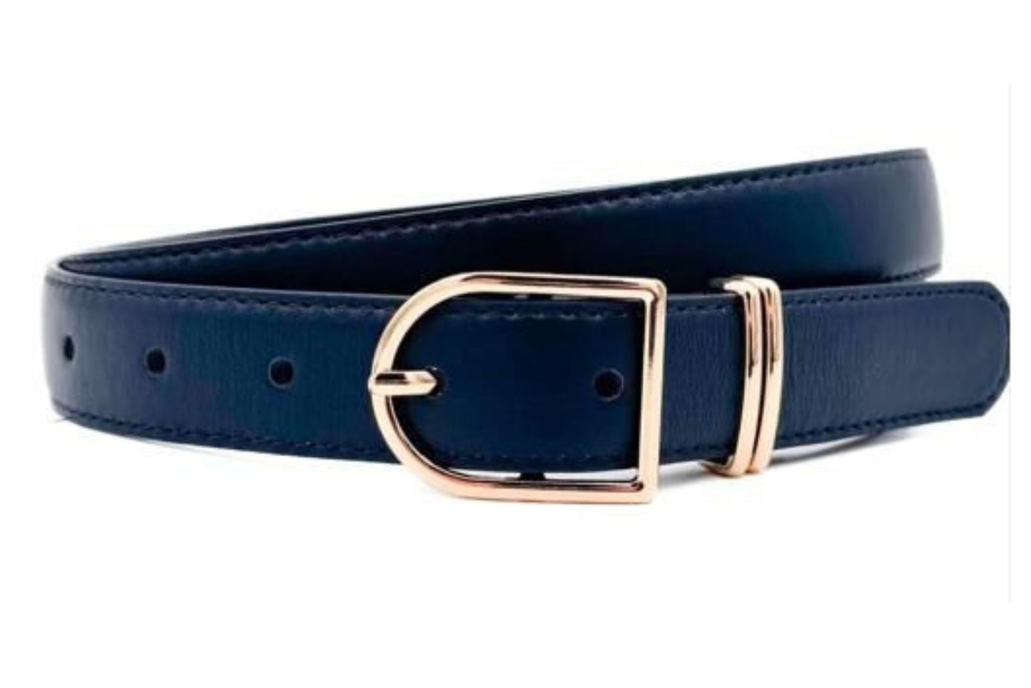 ECHT LEREN BLAUWE RIEM MET EEN D VORMIGE GESP VERKOOPPRIJS: 12,00,-