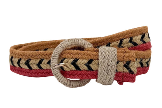 MULTI COLOR JUTE RIEM MET RONDE GESP VERKOOPPRIJS: 12,00,-