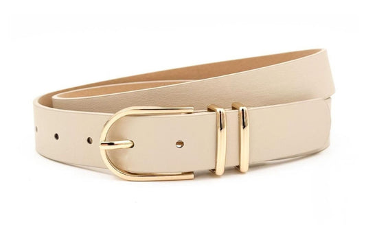BASIC BEIGE RIEM MET EEN GOUDEN GESP VERKOOPPRIJS: 12,00,-