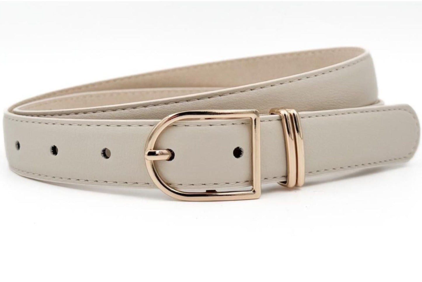 ECHT LEREN BEIGE RIEM MET EEN D VORMIGE GESP VERKOOPPRIJS: 12,00,-