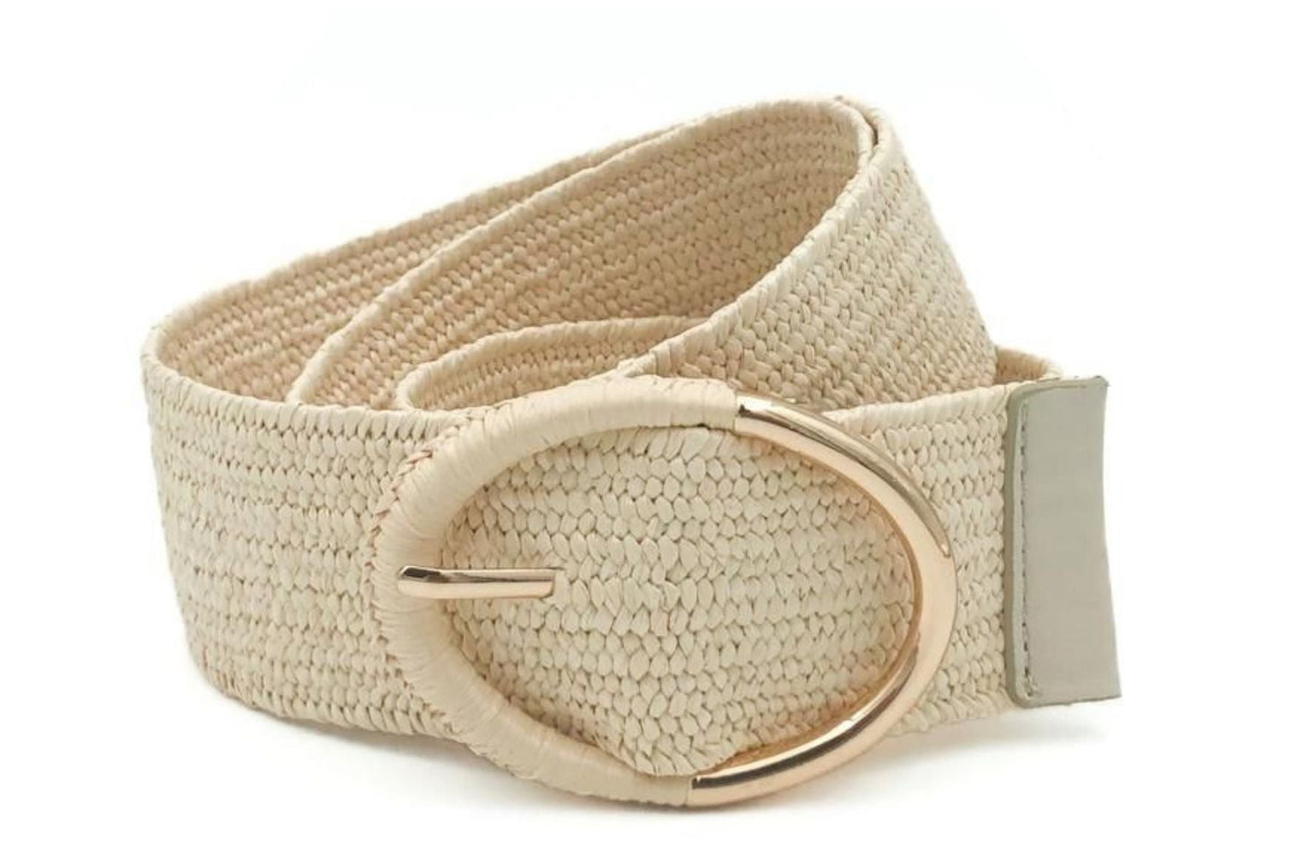BEIGE RAFFIA RIEM MET GROTE OVALE MIX GESP VERKOOPPRIJS: 12,00,-