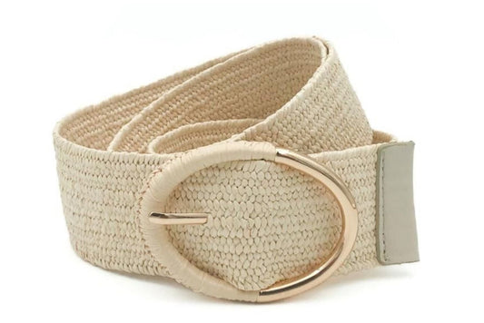 BEIGE RAFFIA RIEM MET GROTE OVALE MIX GESP VERKOOPPRIJS: 12,00,-