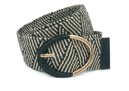 GESTREEPTE RAFFIA RIEM MET GROTE OVALE MIX GESP VERKOOPPRIJS: 12,00,-