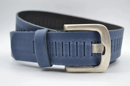 SPLIT LEREN RIEM 40mm BLAUW PERFORATIE RIEM VERKOOPPRIJS: 29,95,-