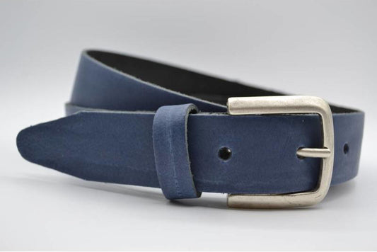 BLAUWE LEREN SPLIT RIEM 35mm VERKOOPPRIJS: 29,95,-