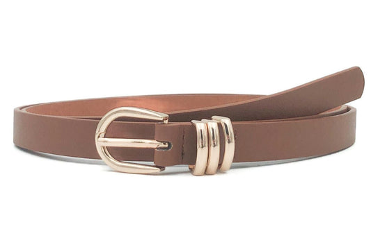 CHIQUE COGNAC RIEM MET EEN GOUDEN GESP VERKOOPPRIJS: 12,00,-