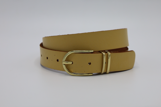 30MM ECHT LEDEREN RIEM MET DUBBELE GOUDEN LUS VERKOOPPRIJS: 21,00,-