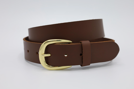 40MM BREDE NETTE COGNAC RIEM MET GOUDE GESP VERKOOPPRIJS: 24,95,-