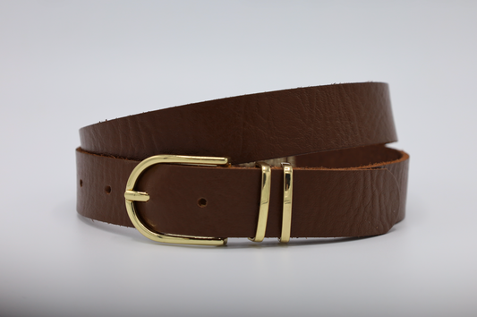 30MM ECHT LEDEREN RIEM MET DUBBELE GOUDEN LUS VERKOOPPRIJS: 21,00,-