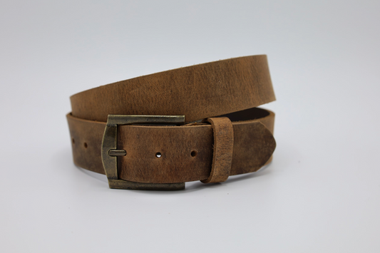 40MM BREDE VINTAGE BRUINE RIEM MET BRONS KLEURIGE GESP VERKOOPPRIJS: 24,95,-